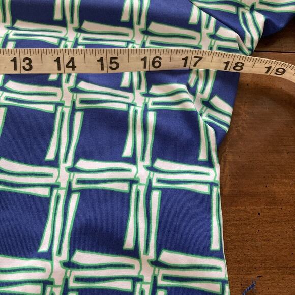 J. McLaughlin Women's Belted Dress SZ M Blue Square Print Stretch Retro 70s - Picture 8 of 11